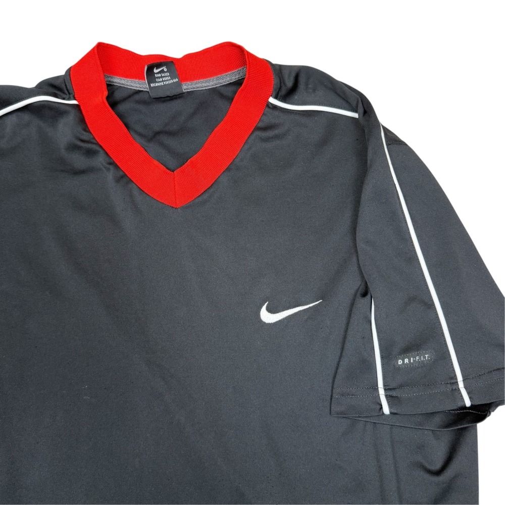 Nike Agassi Dri-FIT Tennis Shirt Mens Large Black Red V-Neck Made in USA